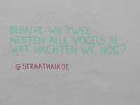 907539 Afbeelding van een 'straathaikoe' geschilderd op een muur in de Molenstraat bij de Plompetorengracht te Utrecht. ...